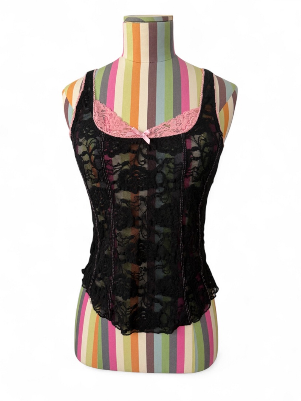 NIKIBIKI Sheer Black & Pink Lace Tank Top Whimsigoth
